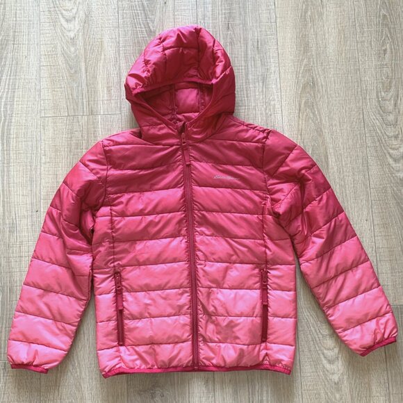 Eddie Bauer Youth Girls Hooded Puffer Jacket Lightweight Pink M 10-12 - Picture 1 of 8